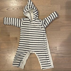 Petit Bateau Hooded Striped Footie - Navy and White